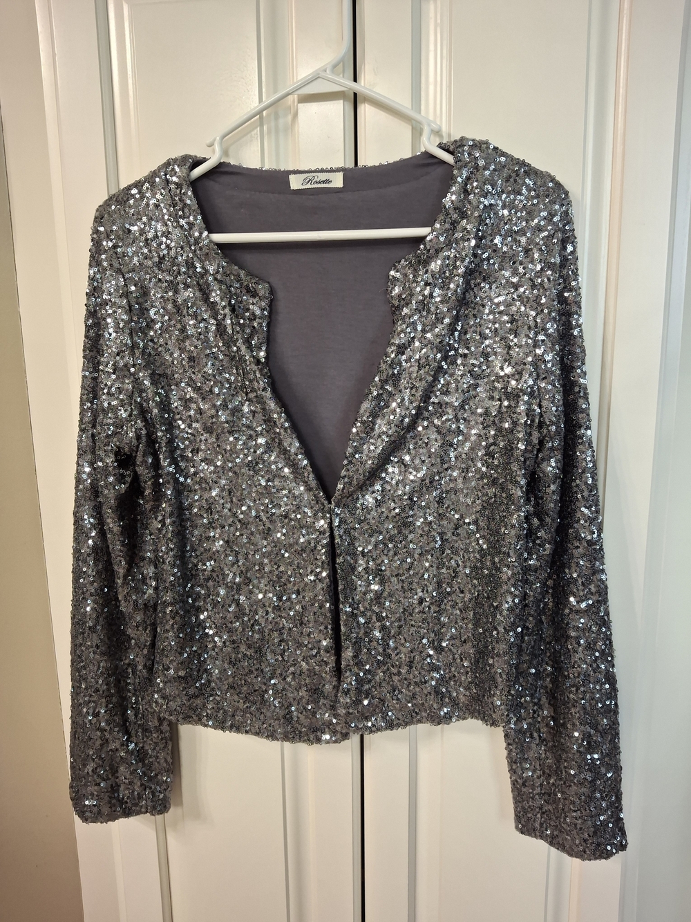 Rosette Silver Sequin Wedding Jacket Dress Cover-Up
